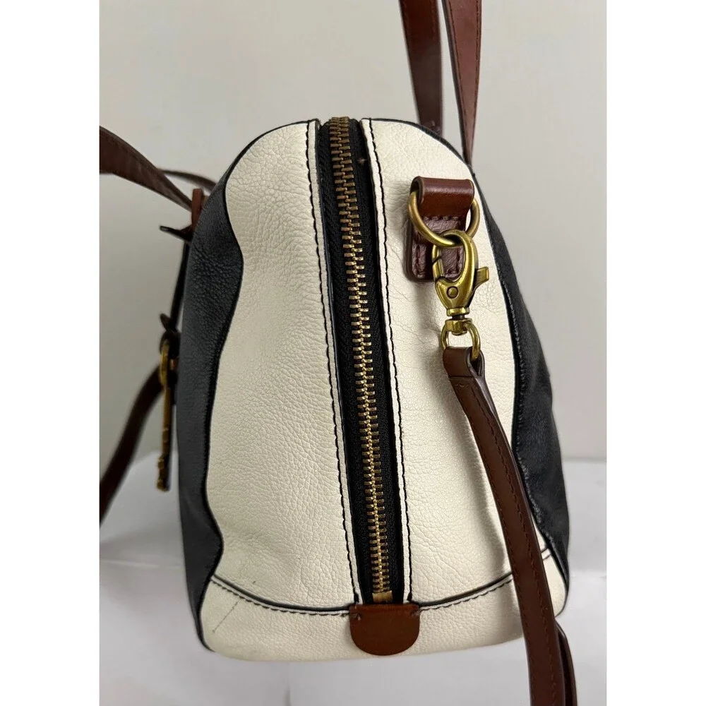 Fossil Sydney Satchel Black/White Brass Leather Crossbody Bag & Wallet
